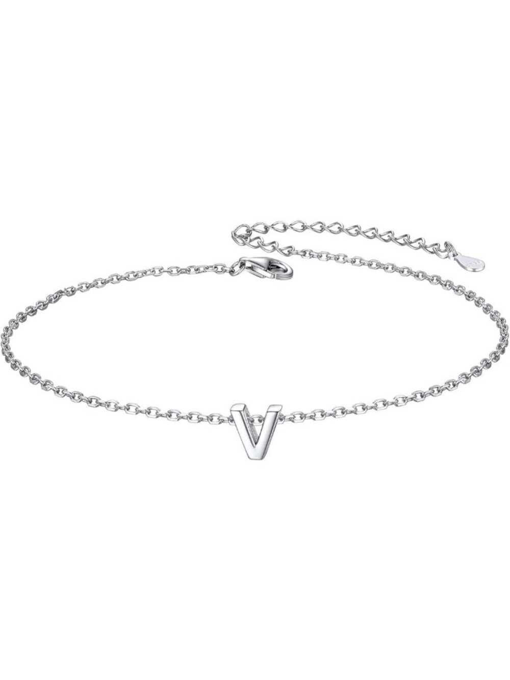 Letter V Initial Bracelet 925 Sterling Silver Letter Bracelet Dainty